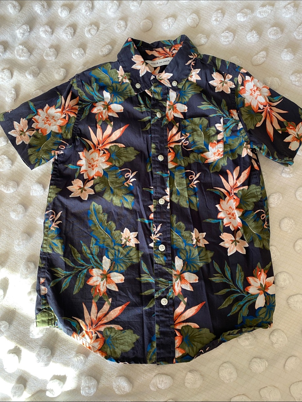 Janie and Jack Navy Floral Short-Sleeve Button-Down Shirt